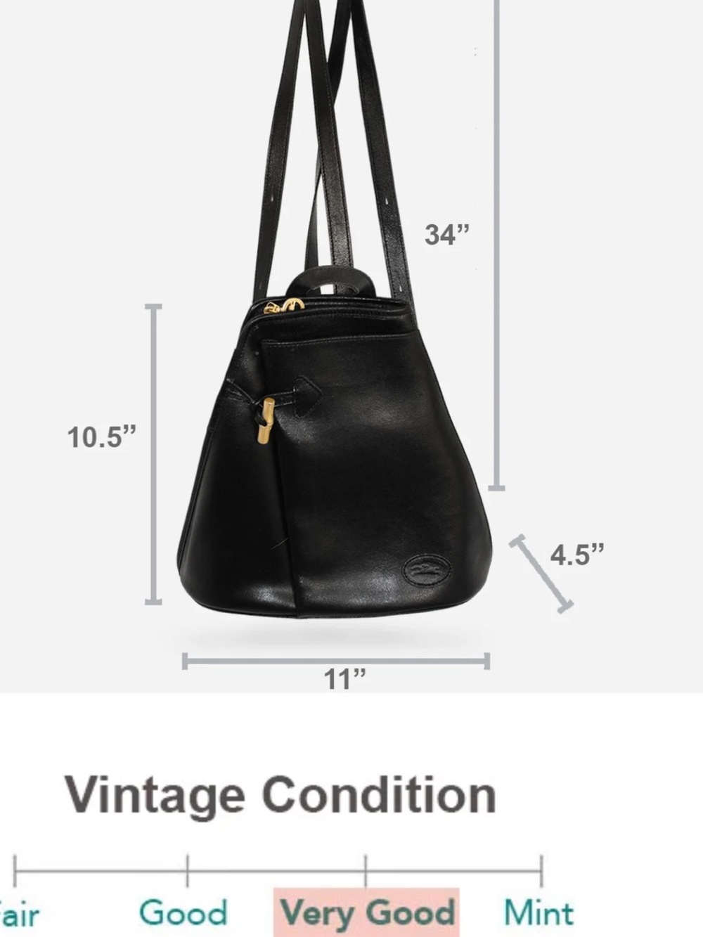 Longchamp Black Leather Backpack with Gold Hardware - Picture 8 of 10